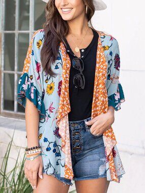 Grace & Lace Mixed Print Patchwork Kimono (M/L/XL)